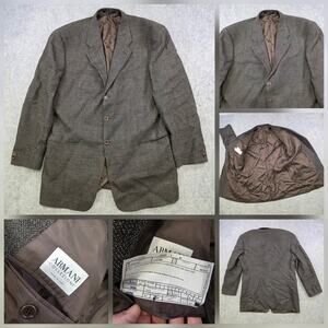 Armani Collezioni Blazer Mens 46 Brown Herringbone Wool Silk Sport Coat Italy
